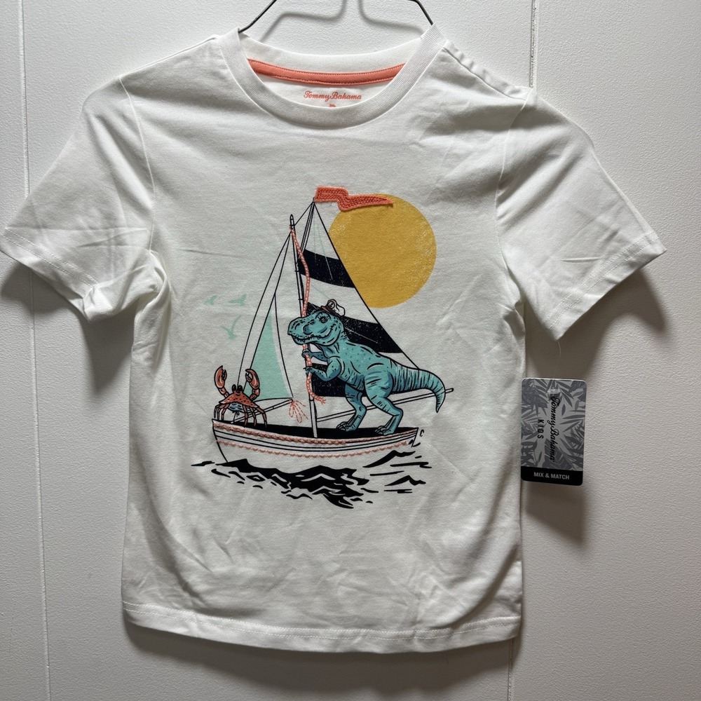Tommy Bahama Baby Sailboat/Dinosaur T-shirt Size Small‎ 5/6 NEW WITH TAGS